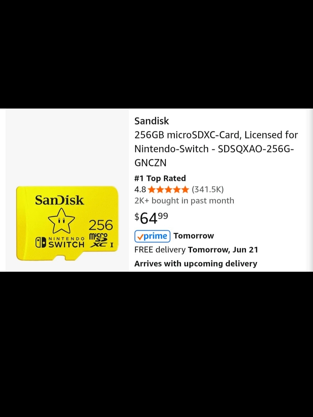 SanDisk 256GB microSDXC Card - Yellow Nintendo Switch Edition